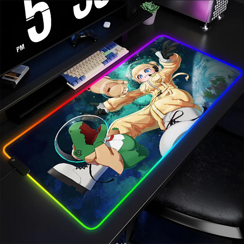 RGB Mouse Pad Computer Varmilo Keyboard Pad Anime Gaming Accessories Hololive Girl Gamer Desk Mat LED PC Watson Amelia Mousepad