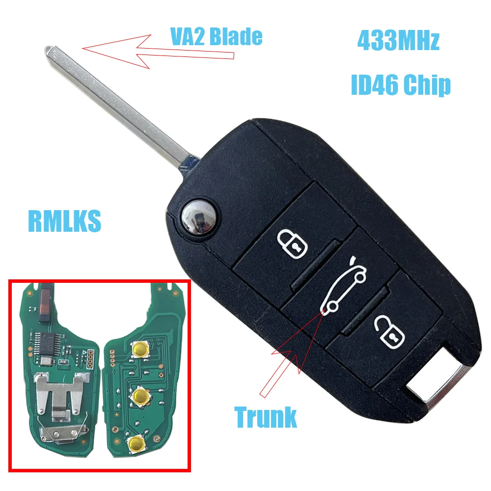 434Mhz ID46-7941 OEM Remote Flip Car key for Citroen C3 C5 Aircross Peugeot 208 308 508 2008 Hella 3BTN Light Control