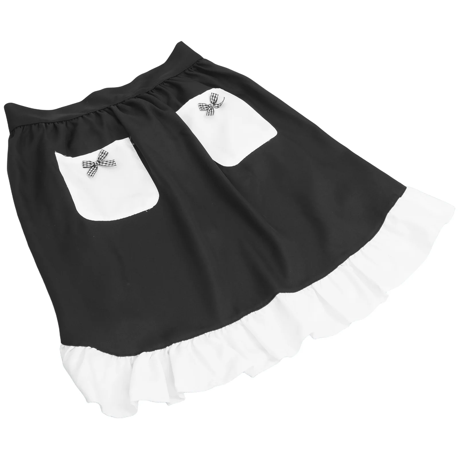 

Half Waist Apron Women'S Maid Kitchen Apron Vintage Ruffle Design Pockets For Waitress Coffee Shop Black Retro Cooking