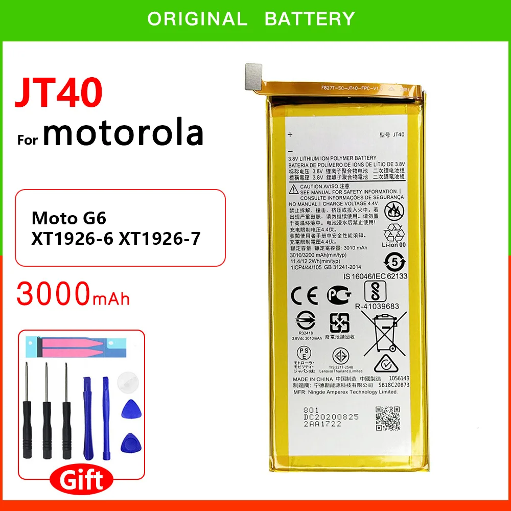 Genuine JT40 Battery 3200mAh For Motorola Moto G6 Plus G6Plus XT1926-6 XT1926-7 G 6Plus Replacement Bateria + Free Tools