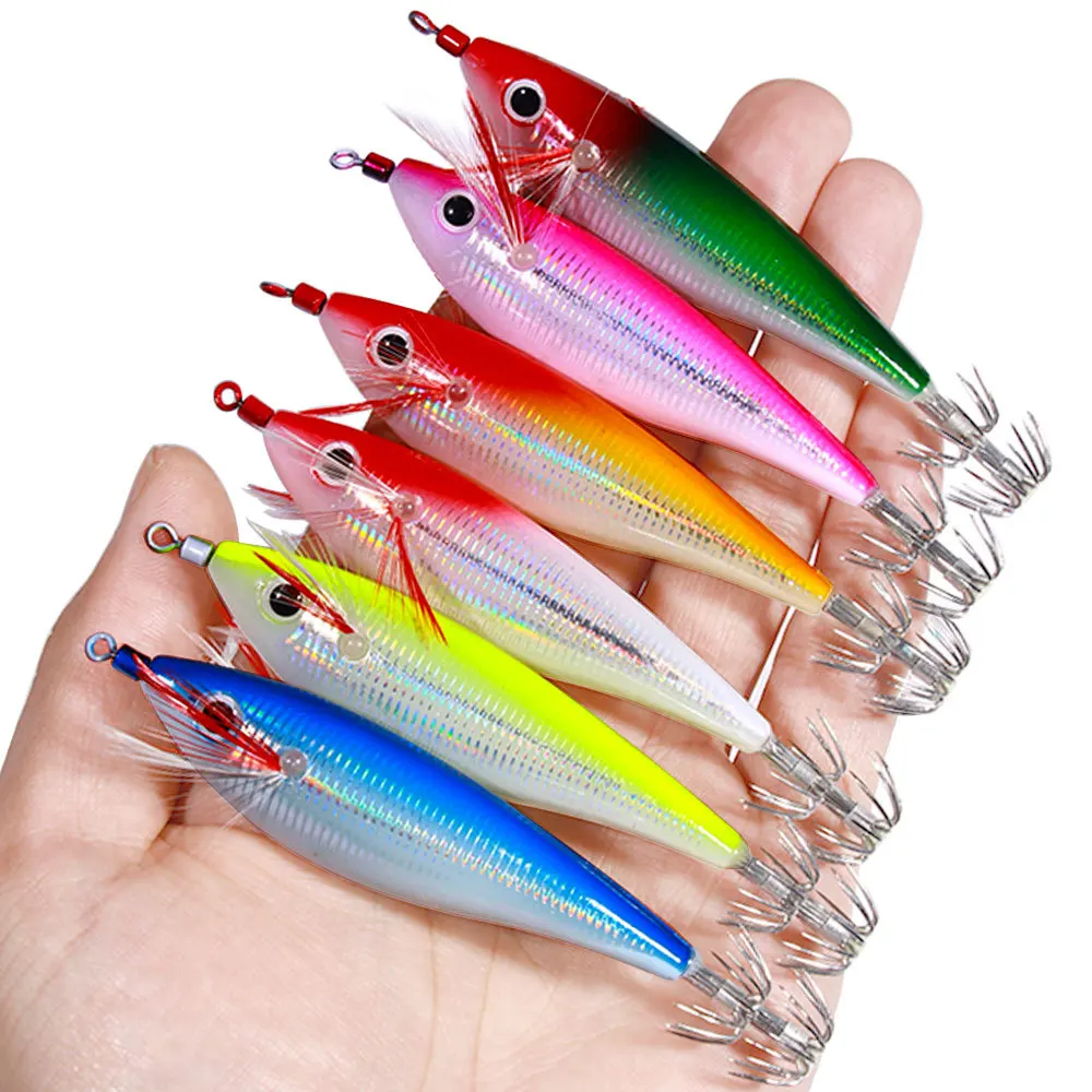 10cm Squid Wood Horizontal Shrimp Hooks Lure Octopus Bait Luminous Octopus Cuttlefish Bait Goods for Fishing Artificial Bait