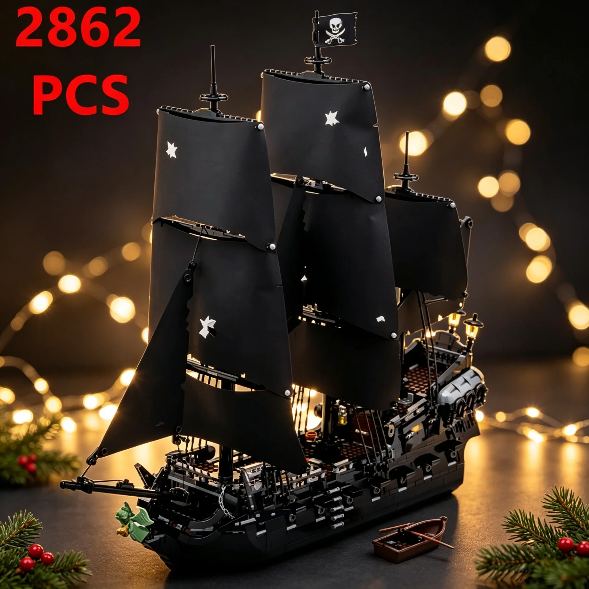 Hot New 2862PCS Black Pearl Pirate Ship Building Blocks Vessel Sailboat Ship Assembly Model Bricks Toys Birthday Christmas Gift