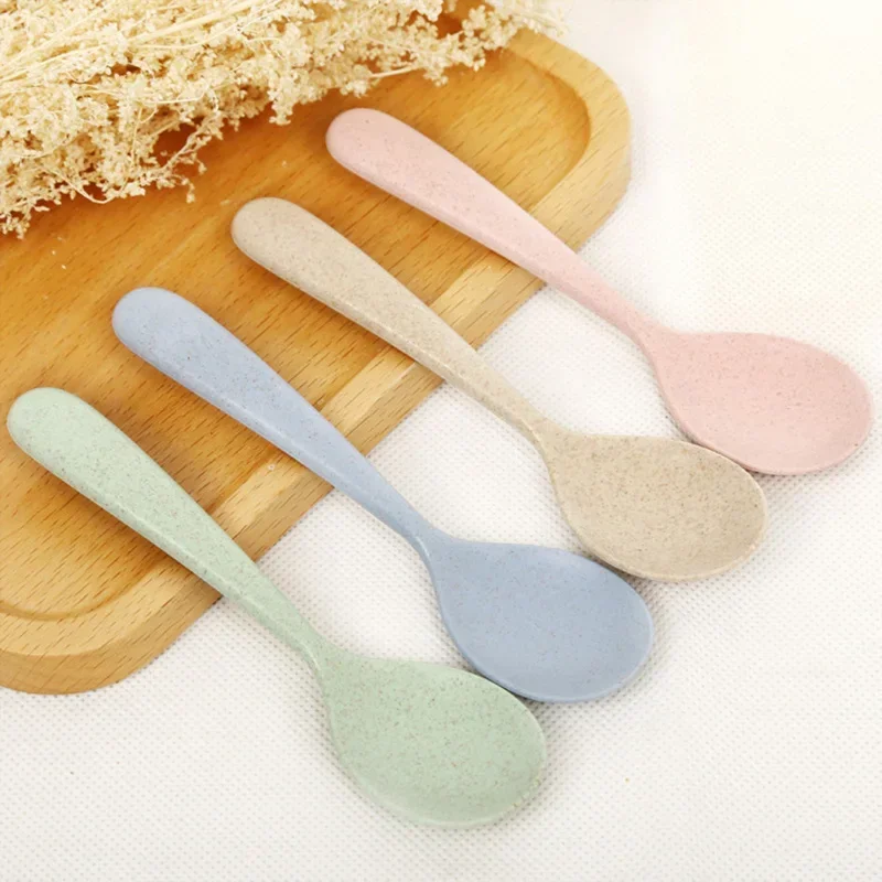 2pcs Wheat Straw Anti Drop Children\'s Bowl Spoon Set Cute Insulation Double Ear Auxiliary Food Bowl Baby Feeding Tableware Sets