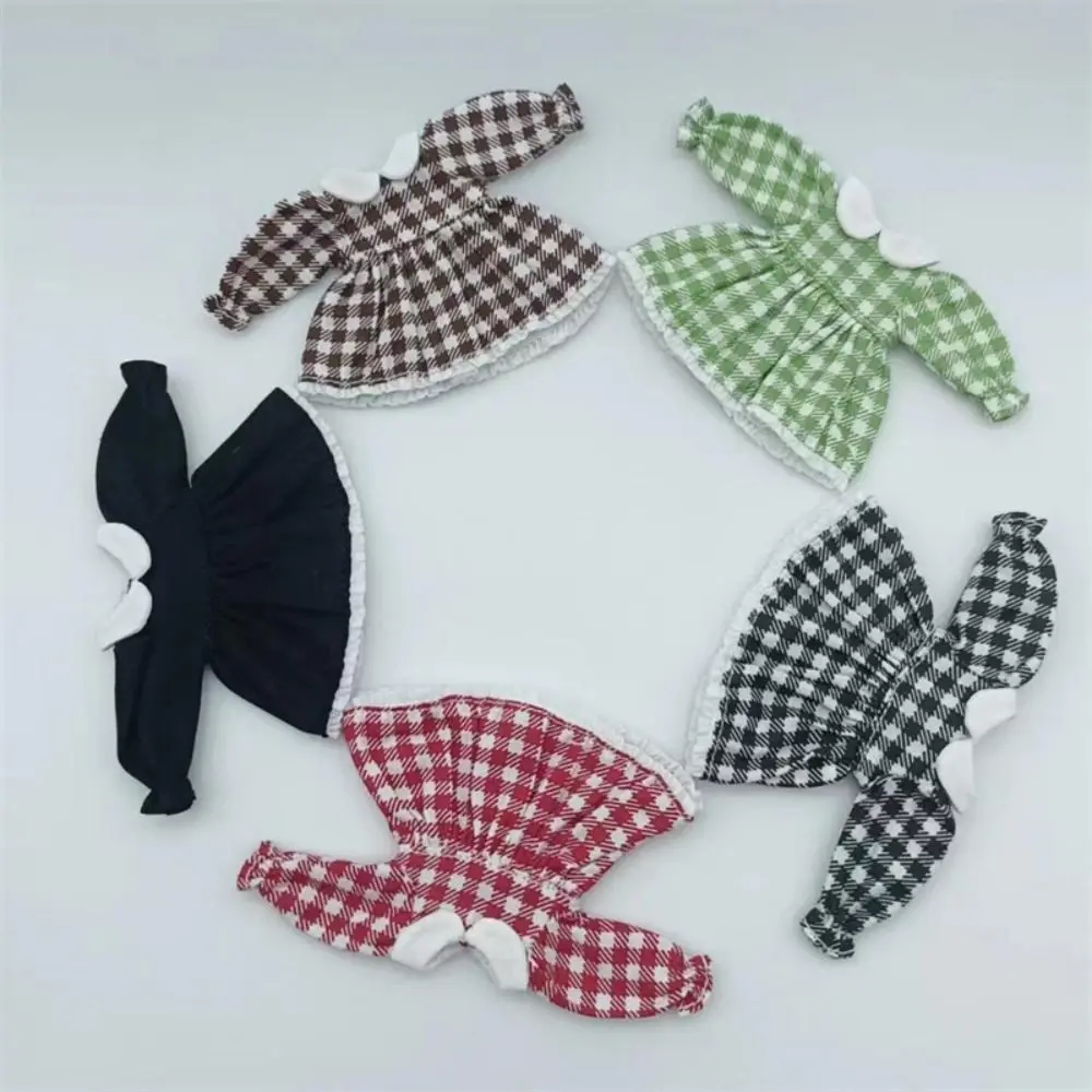 Dolls Accessories Lotus Leaf Sleeve OB11 Skirt Handmade Decoration Doll Clothes Plaid Cotton Obitsu11 Dresses Children Gift