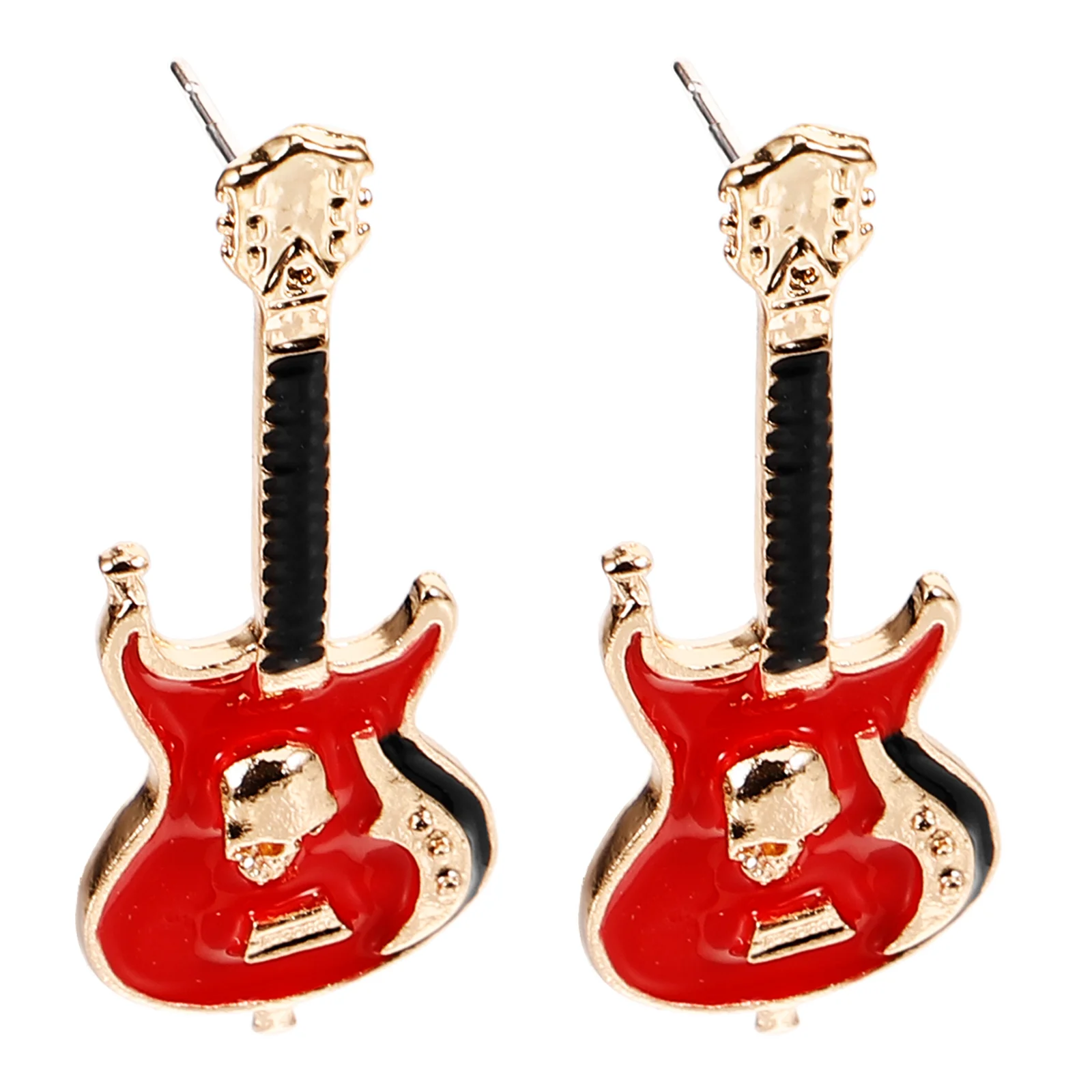 Guitar Earrings Vintage Alloy Drip Skull Electric Guitar Ear Studs Red Lightweight Comfortable Trendy Alloy Dangle