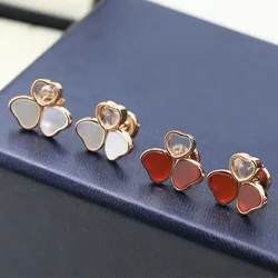 CY Fashionable New Rose Gold Butterfly Heart shaped Earrings for Women's Temperament Exquisite Luxury Brand Jewelry Party Gift