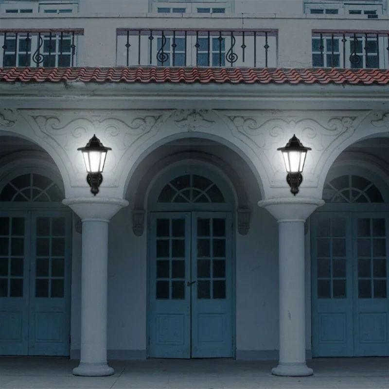 2個のソーラーウォールライト、中庭センサー、六角形ウォールランプ、LED装飾、自動