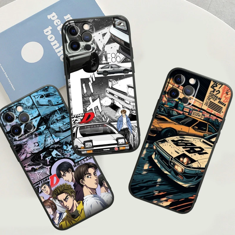 Initial D Anime Car Black Phone Case For Apple iPhone 15 14 13 12 11 Mini XS XR X Pro Max 8 7 6 Plus Funda