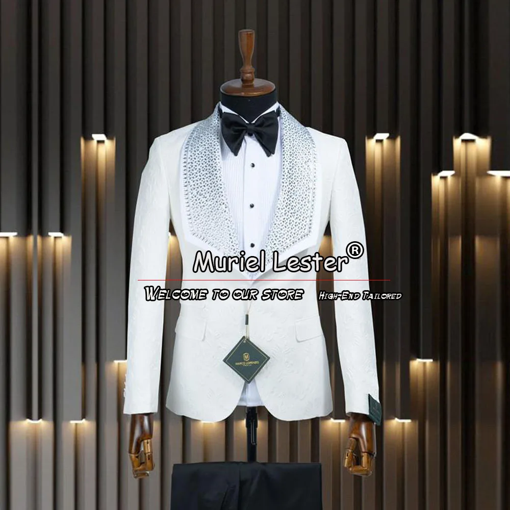 Royal Groom Custom Tuxedos Formal Weddng Party Boyfriend Clothing Crystals Beading Lapel Men\'s Suits Fit Slim 2 Pieces Dress