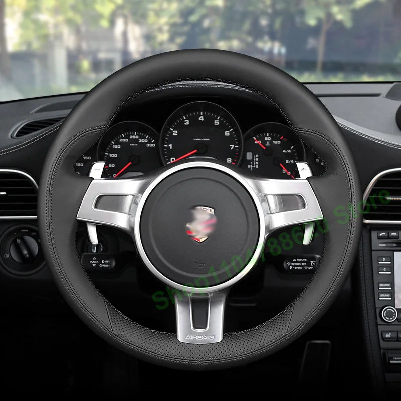 

Hand-sewn Non-slip Breathable Leather Car Steering Wheel Cover for Porsche Cayenne 911 Panamera Boxster Interior Accessories