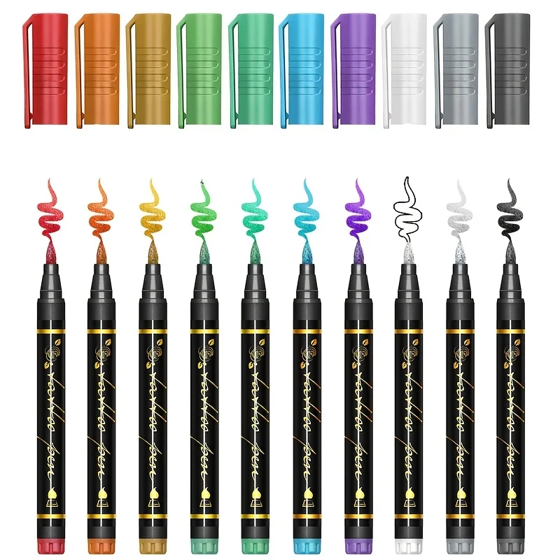 10 Colors Temporary Tattoo Pens Set with Stencils, Metallic Body Paint Markers, Waterproof Skin Art Pens for Face Painting, Cosp
