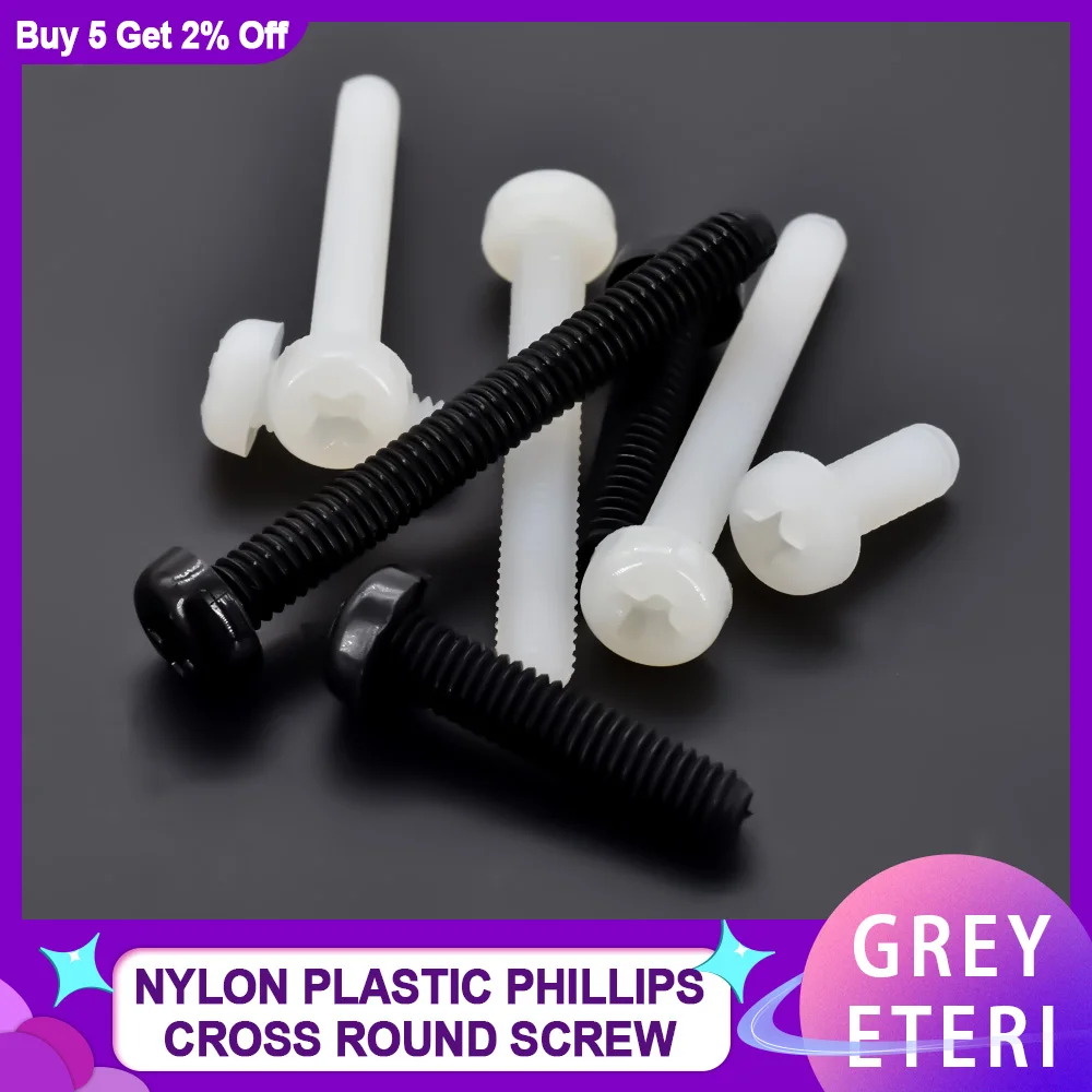 10/100Pcs M6M8 Black or White Nylon Plastic  insulation Phillips Cross Recessed round pan Head Machine Screw Bolt length 8-100mm