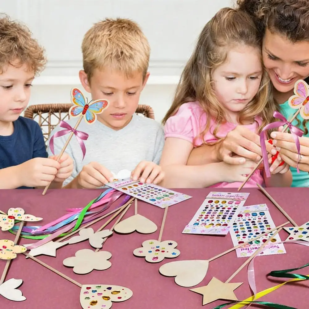 

Hot Sale DIY Princess Magic Wand Craft Kit for Kids Wooden Wands for Painting Birthday Party Favors Arts Supplies Gift for Girl