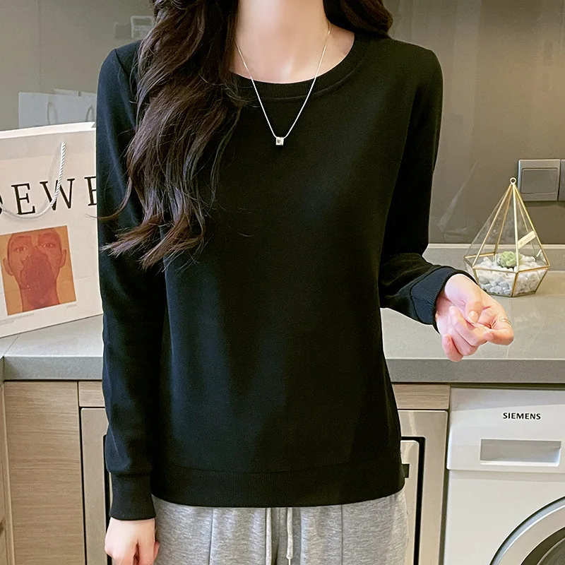 

Spring Autumn Women's Pullover Round Neck Solid Lantern Long Sleeve T-shirt Hoodies Loose Fashion Casual Office Lady Tops