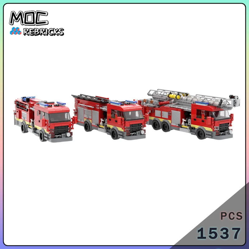MOC City Fire Truck Set 3in1 Rescue Engine Ladder Truck Fleet DIY Minifig Scale Construction Building Blocks Bricks Toy Gift