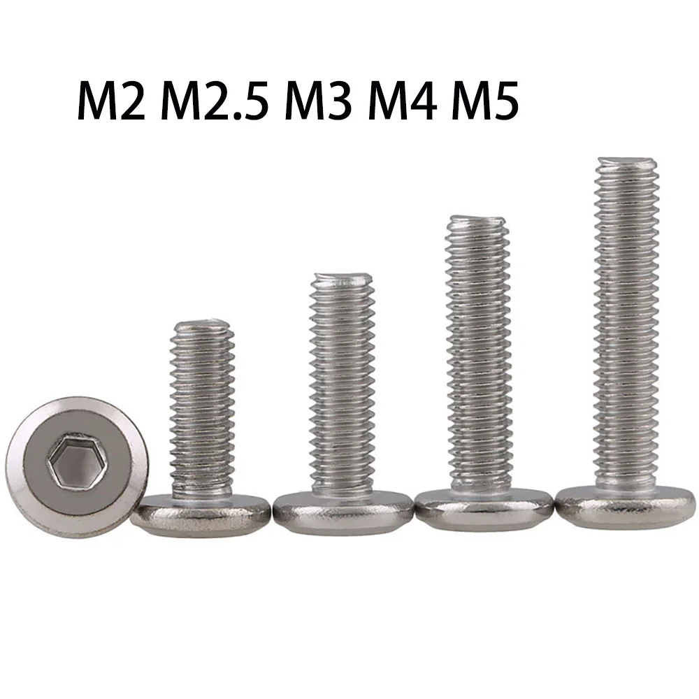 10-100Pcs Large Flat Round Head Hexagon Socket Head Screws Bolts M2 M2.5 M3 M4 M5 304 Stainless Steel Low Flat Wafer Head Screw