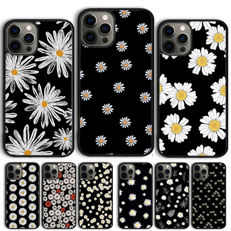 Artistic Black Line Daisy Flower Phone Case Cover For iPhone 15 16 11 13 14 Pro Max 12 mini Plus X XS Max XR Fundas