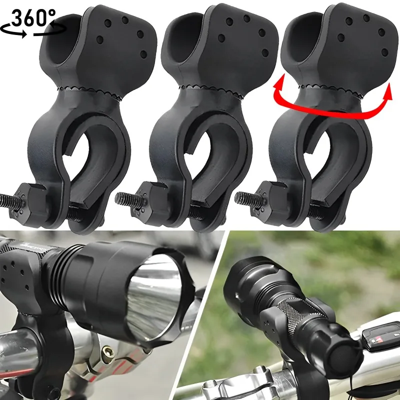 Bicicleta lanterna LED Mount Holder, bicicleta tocha Clip, braçadeira de suporte, suporte de luz, acessórios de bicicleta, 360 graus