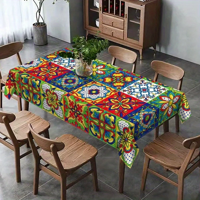 1pc Mexican Talavera Ceramic Tile Tablecloth Suitable for Birthday Party Home Dinner Kitchen Dining Decor