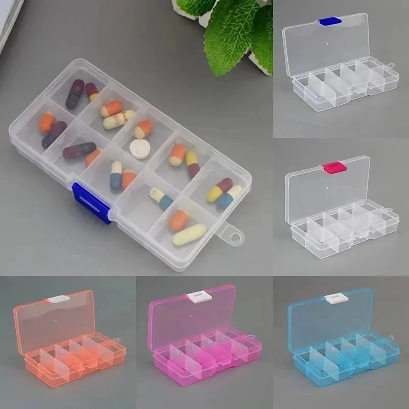 1-4Pcs Clear Plastic Storage Box 10 Compartment With Sealing Lid Container For Case For Small Jewelry Ring For Pill Multicolor