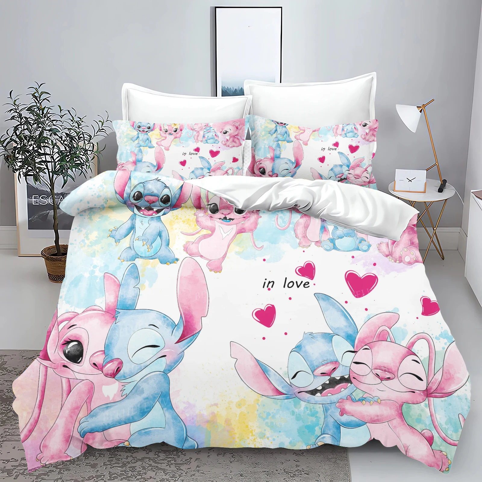 Stitch 3D Children's king size  bedding duvet cover set Cute Printed Cartoon Quilt Cover home printed100%