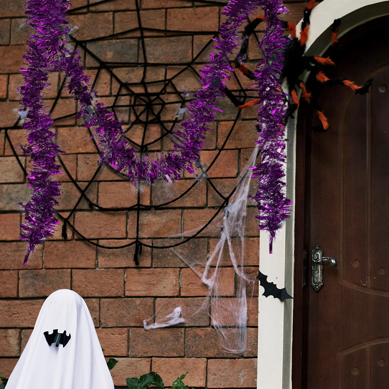 

5Pcs Halloween Ghost Tinsel Garland Metallic Twist Decorations Colorful Shiny Hangings for Home Tree Classroom Dorm Party Indoor