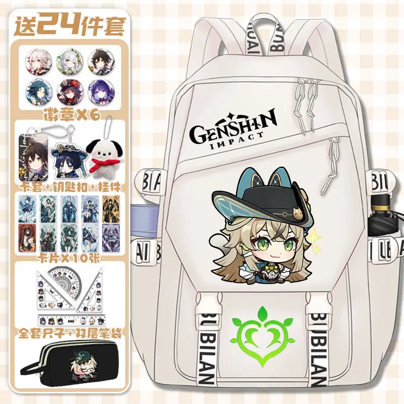 Genshin Impact Emoji Merchandise Backpack For Girls, Large Capacity Lightweight Cartoon Casual Double Shoulder Bag, Anime