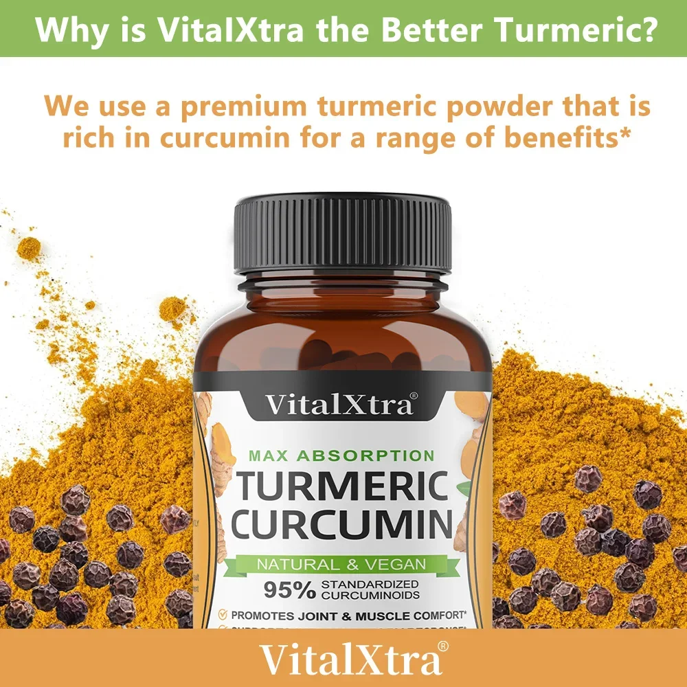 Cúrcuma Orgánica - 95% Curcumina de cúrcuma, Apoyo las articulaciones, la inmunidad, la salud del cerebro y del corazón, promueve la salud del cerebro, 120 cápsulas