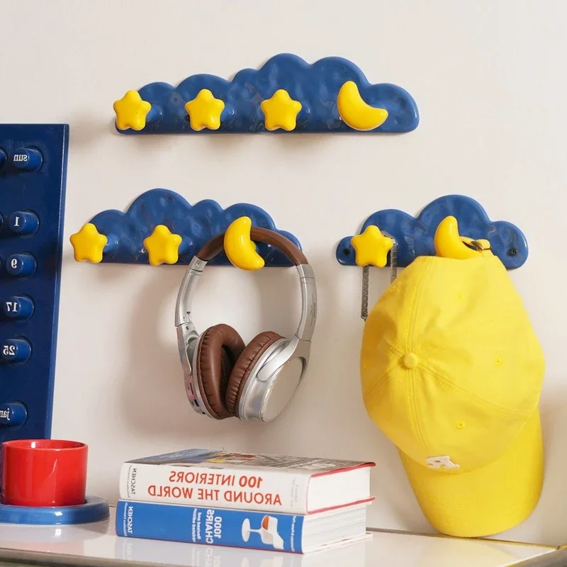 

Cartoon Ceramic Hook Stars Moon Clouds Wall Storage Pendant Coat Hook Home Organization Children's Room Wall Decoration