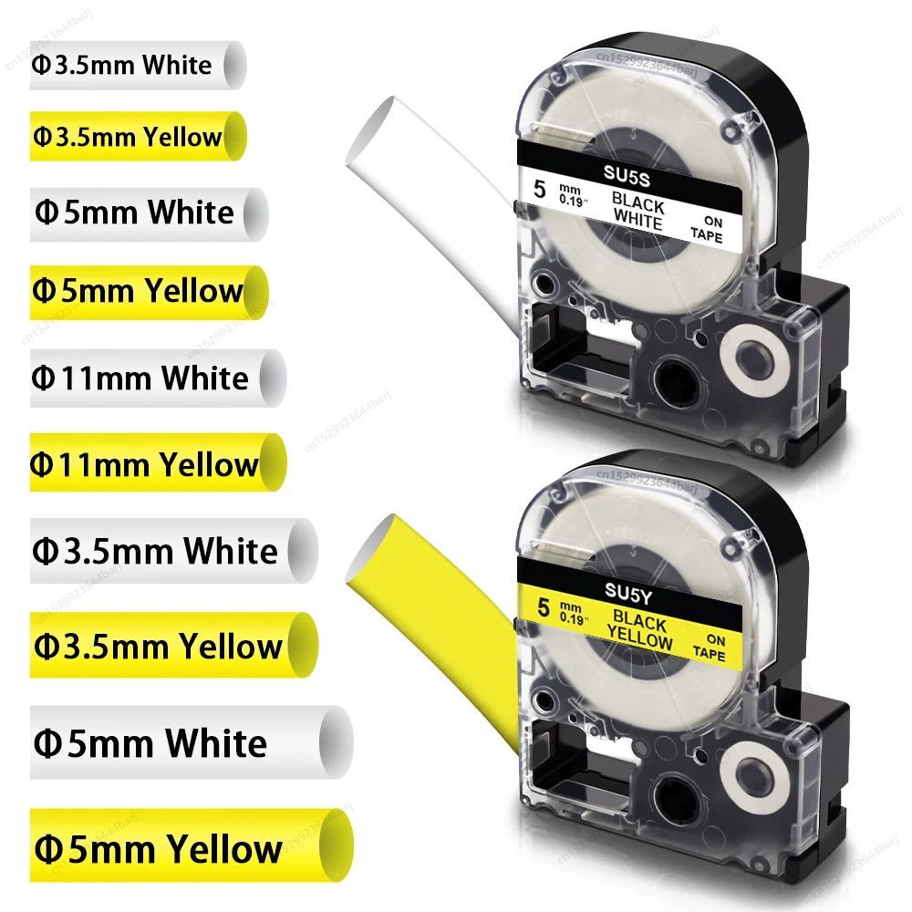 1PK Compatible for Epson Heat Shrink Tube Tape SU5S SU5Y SU11S SU11Y SU3W SU3Y for Epson LabelWorks LW-300 LW-400 Label Printer