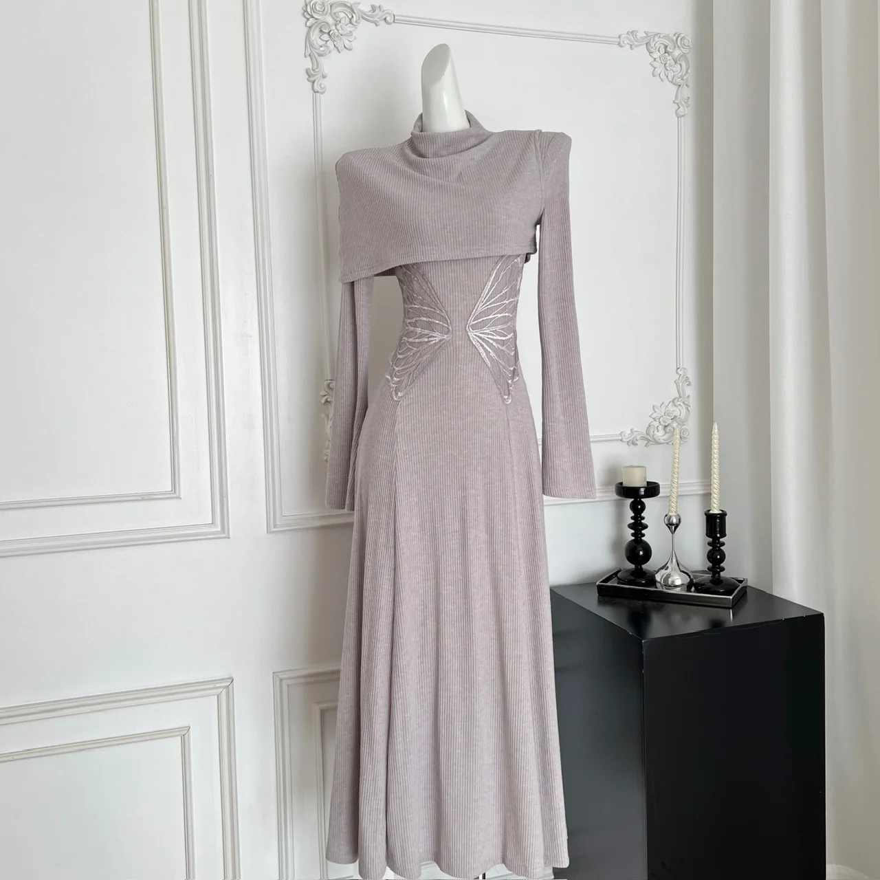 ชุดเดรสแขนยาวสไตล์วินเทจสุดชิค ปักลายสวยงาม ดีไซน์หรูหรา สไตล์เกาหลี แฟชั่นฤดูใบไม้ร่วงสำหรับผู้หญิง