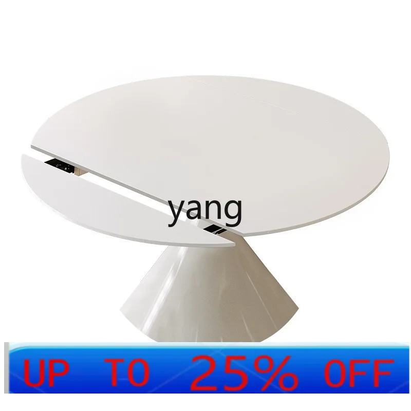 LMM French cream wind retractable rock slab dining table square and round dual-purpose folding dining table and chairs