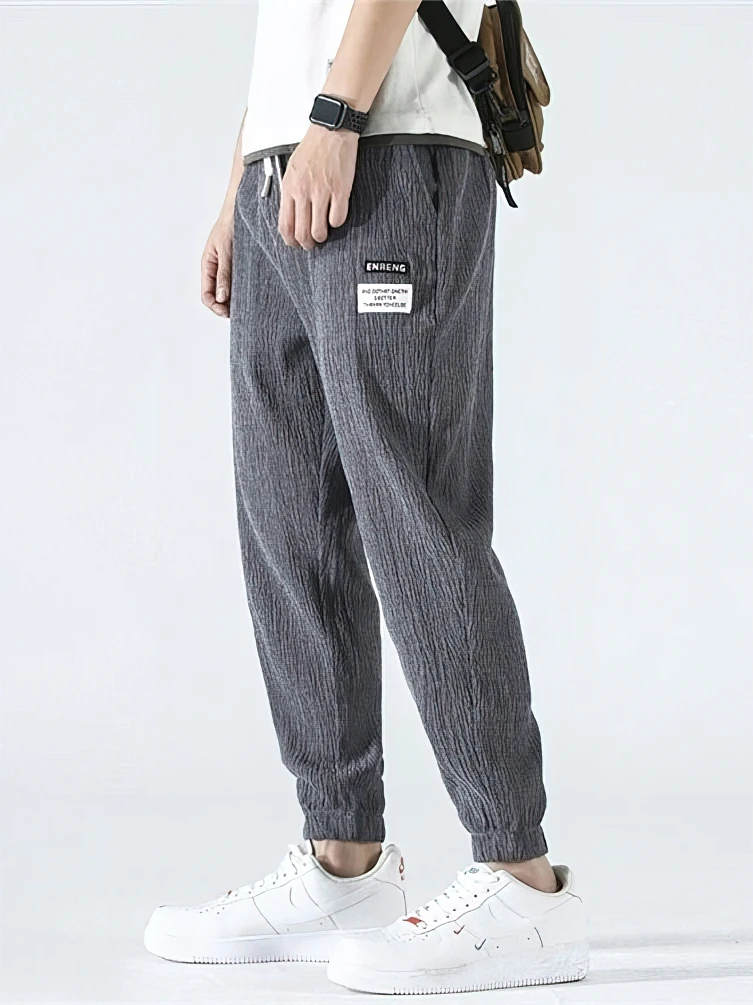 

Casual Sport Ice Silk Linen Joggers Pants Men Ankle-Length Loose Fit Ankle-Length Harem Trousers Lightweight Sweatpants Baggy