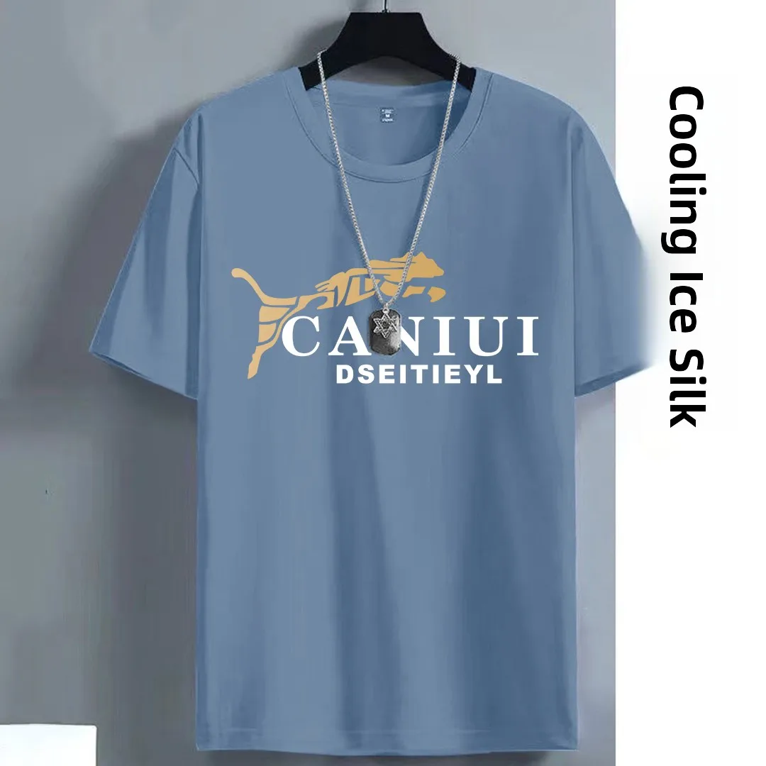 

Футболка из ледяного шелка ort Sve, мужская свободная удобная дышащая футболка Qui Dry, корейский повседневный летний топ с круглым принтом Ne