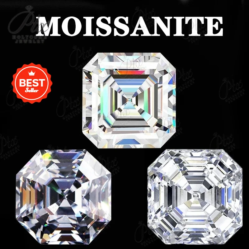 White D Colorless Sparkle Brilliant Handmade Royal Asscher Cut Moissanite Stone For Engagement Ring Jewelry Make Loose Gemstones