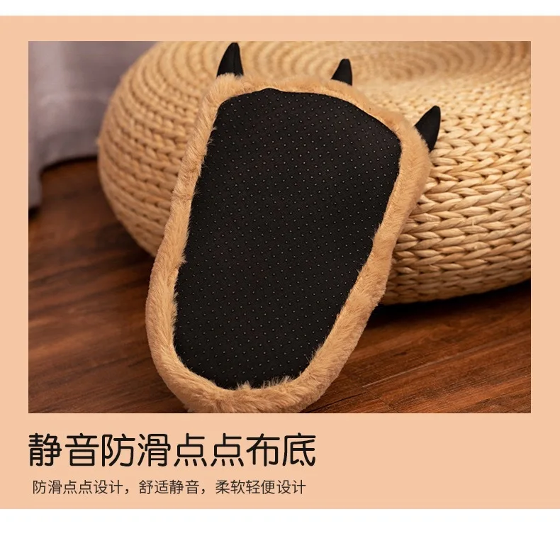 2026 Chunky Warm Bear Paw Slippers for Home Women Creative Funny Slipper Soft Plush Cute Cartoon Girls Indoor House Floor Shoes