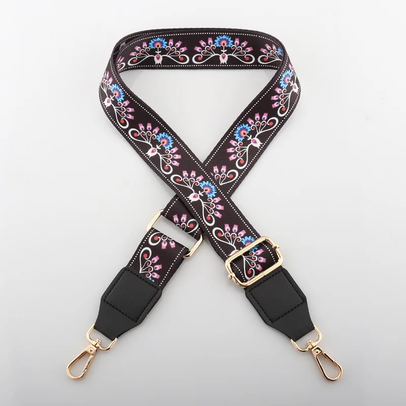 

HOLIN Webbing Purse Strap Leather End Shoulder Strap Adjustable Replacement Retro Embroidery Multi-pattern Crossbody Bag Straps