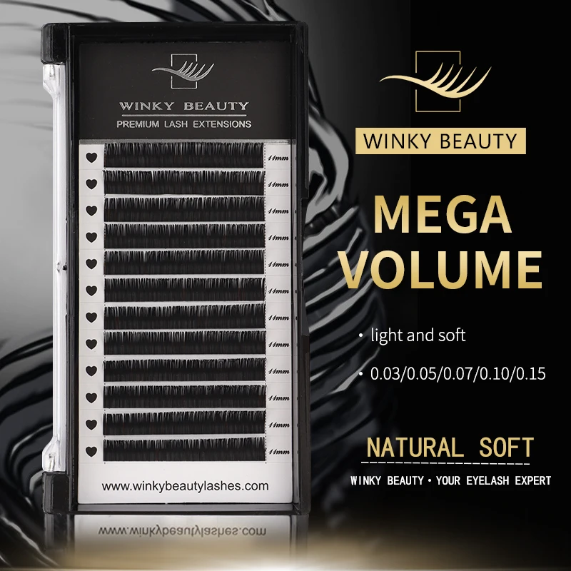 Winky Beauty  12Rows Classic Individual Mink Hair Lashes Extension Matte Black Fluffy Silk Eyelash Extension for Beauty Makeup