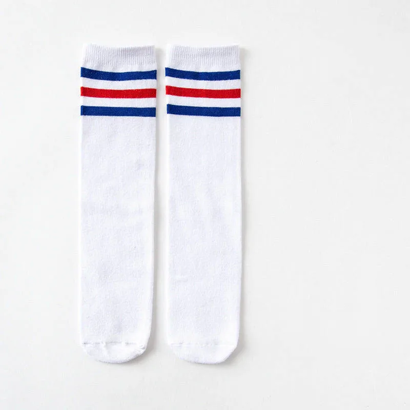 1/2/3Pairs Kinder Mädchen Kniehohe Baumwolle Socken Schwarz Weiß Drei-Linie Gestreiften Laufsport socken Fußball Golf Sport Socken – Detail 30