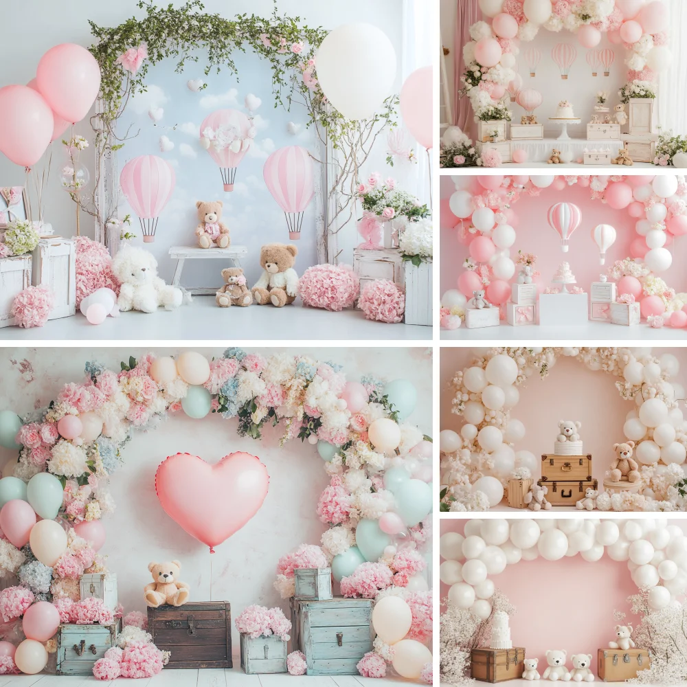 

Happy Birthday Party Photography Backdrop Baby Shower Newborn Portrait Colorful Balloon Arch Decor Photo Studio Background
