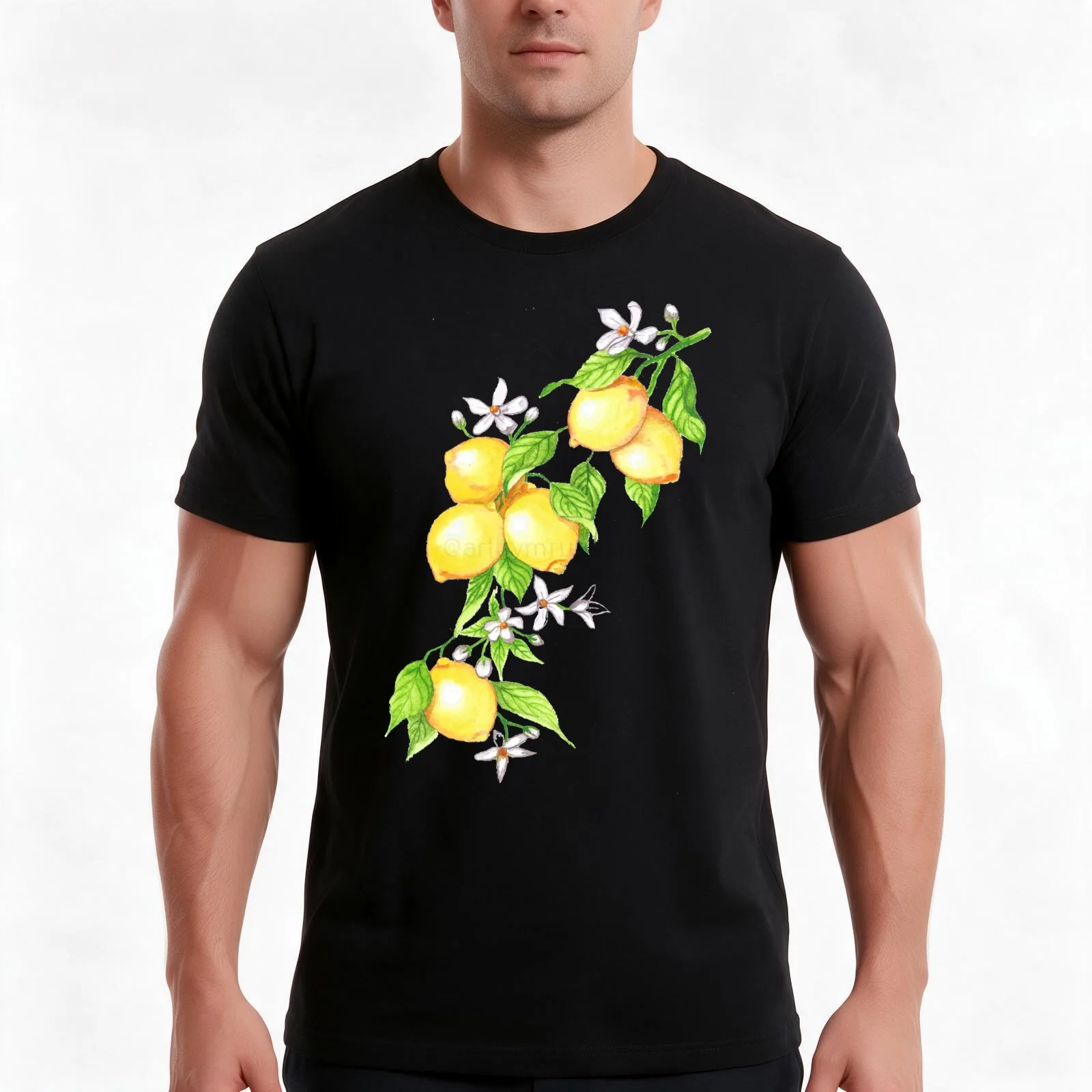 Lemon branch. T-Shirt, Summer Casual Cotton Tee, Oversized Streetwear Tops, Vintage Graphic Print, Loose Fit Short Sleeve