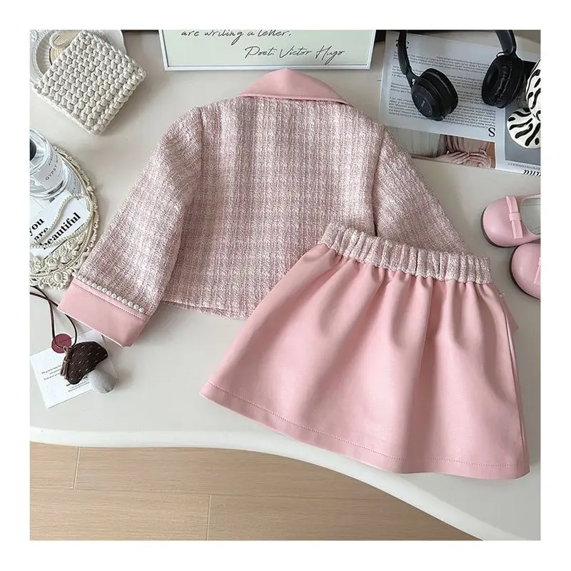 OLEKID 2026 Kinder Mädchen Französisches 2-Teiliges Kleidungsset Herbst 2-8 Jahre Kinder Mädchen Kleiner Duftmantel Zweiteiliger Faltenrock-Outfit – Detail 8