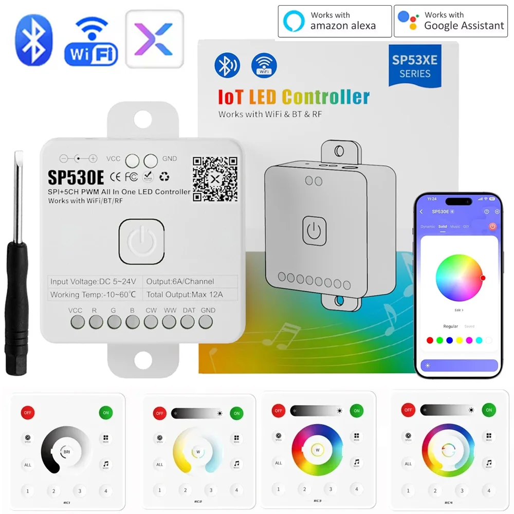 

DC5V 12V 24V Wi-Fi Bluetooth SP530E Светодиодный контроллер Диммер SPI Pixels 5050 WS2811 COB PWM Светодиодная лента Пульт дистанционного управления для Alexa