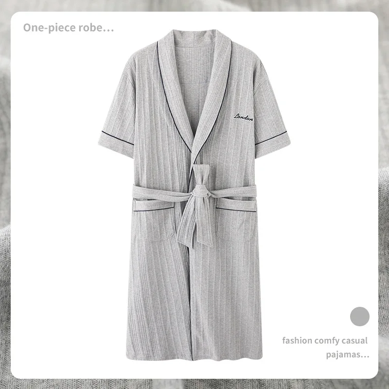 Summer New Men Robe Gown Casual Cotton Kimono Bathrobe Male Daily Spa Home Clothes Short Sleeve Sleepwear L-XXXXL