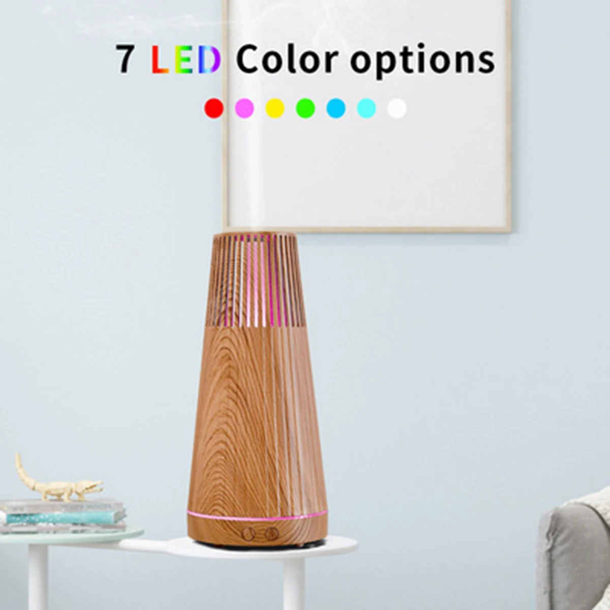 Humidificador de aire eléctrico, difusor de aceites esenciales con Control remoto, minigenerador de niebla de grano de madera y luz LED A