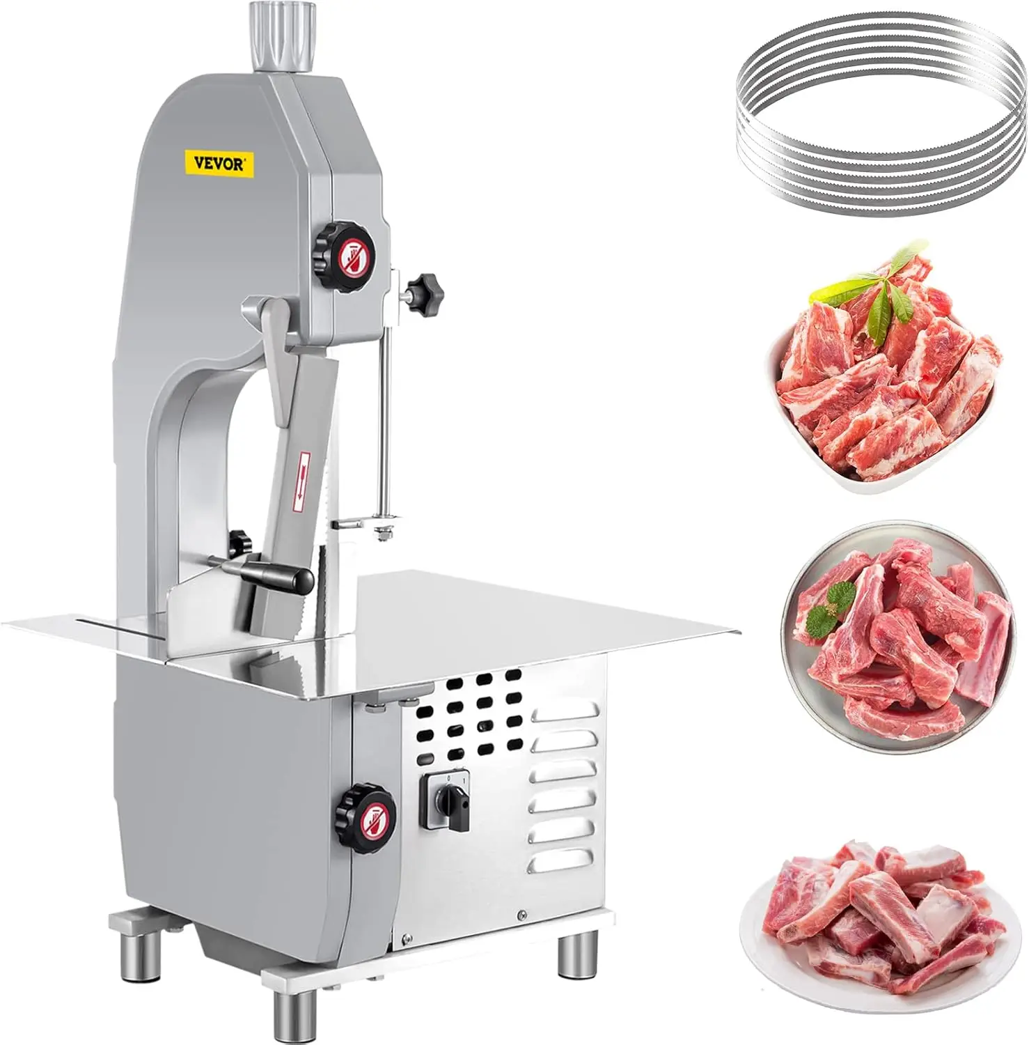 

110V Bone Saw Machine, 1500W Frozen Meat Cutter, 2.1HP Butcher Bandsaw, Thickness Range 4-180mm, Max Cutting Height 215mm