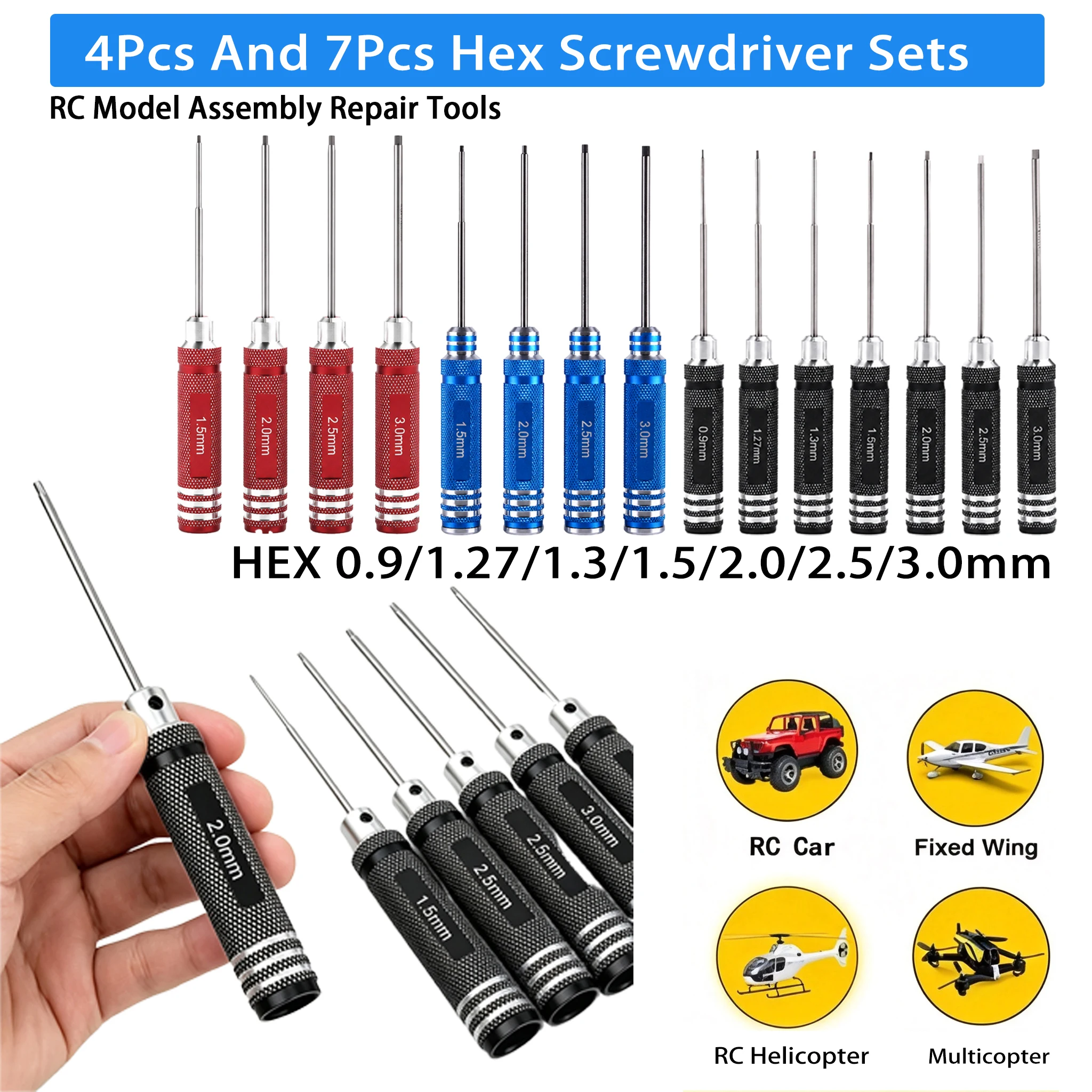 RC Hex Screwdriver Set Allen Driver Hexagon Screwdriver Quick Replacement 0.9/1.27/1.3/1.5/2.0/2.5/3.0mm For RC Car Model