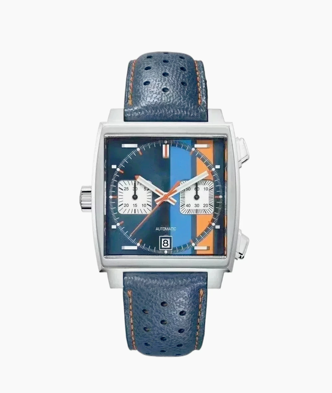 Male Chronograph Watches Precise VK63 Quartz Movement Solid 904L Stainless Steel Shell Clear Sapphire Crystal White Black Blue