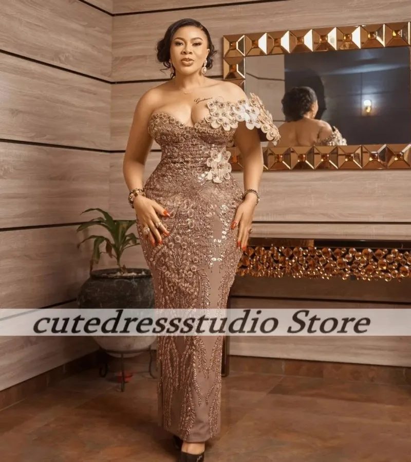 Generous Evening Dresses Off Shoulder Mermaid Sequined Beaded Party Dress African Prom Gowns Vestidos De Fiesta Customized