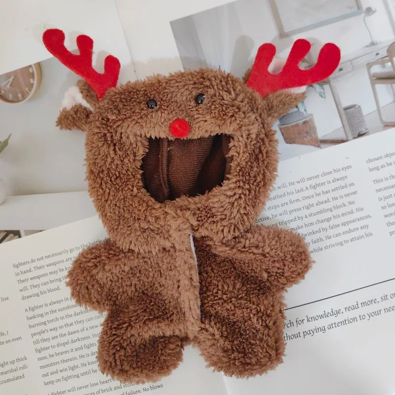 

For 17cm Labubu Clothing Accessories Christmas Reindeer Jumpsuit/Sweater Hat Scarf Set Outfit Clothes Festival Girl Gifts